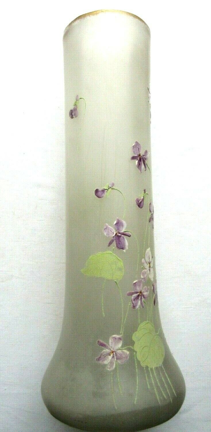 Large vase art nouveau opaque glass emaille legras: violet seedlings