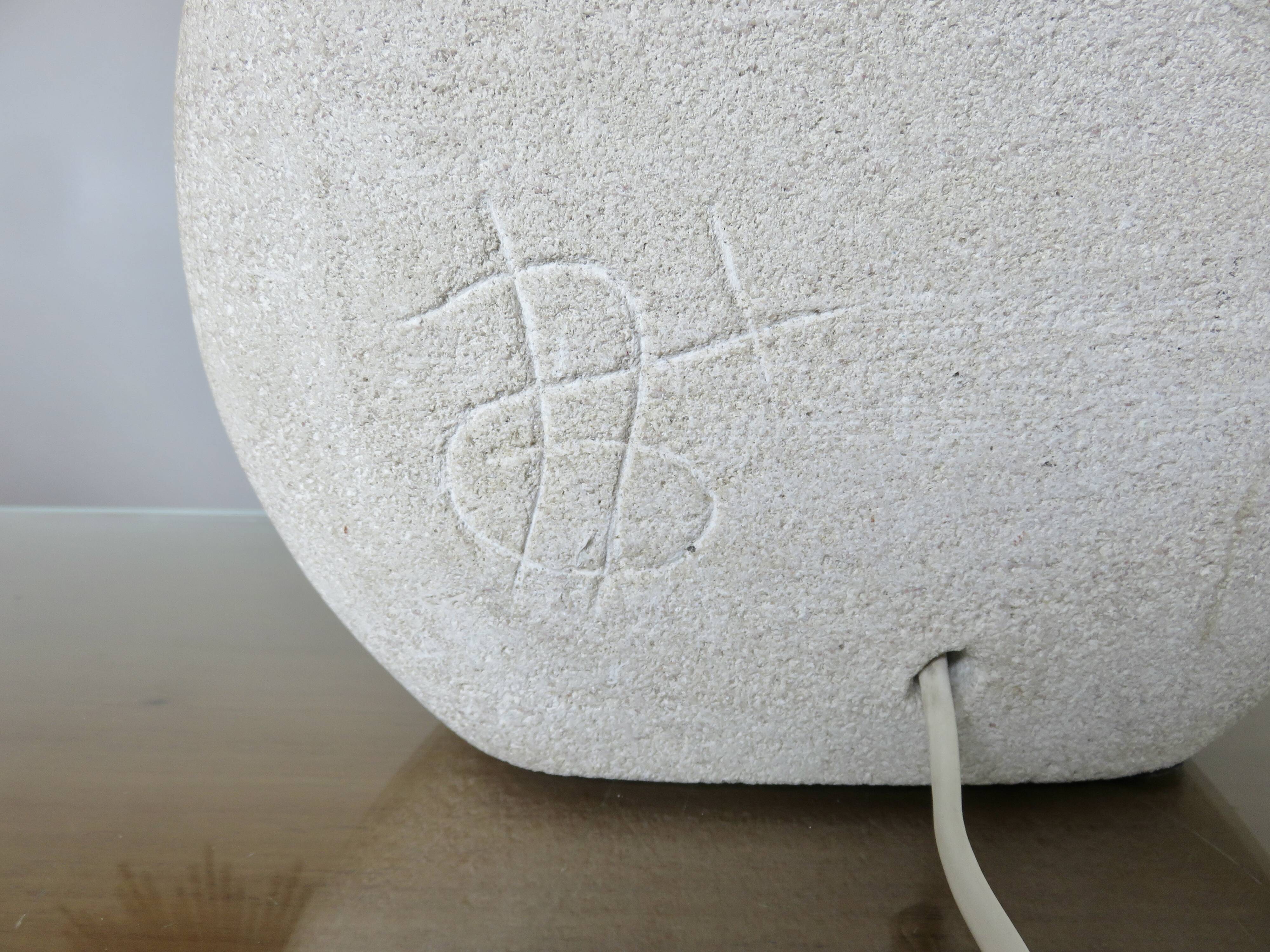 Stone lamp sculpture by Arsène Galisson, signed 1980.