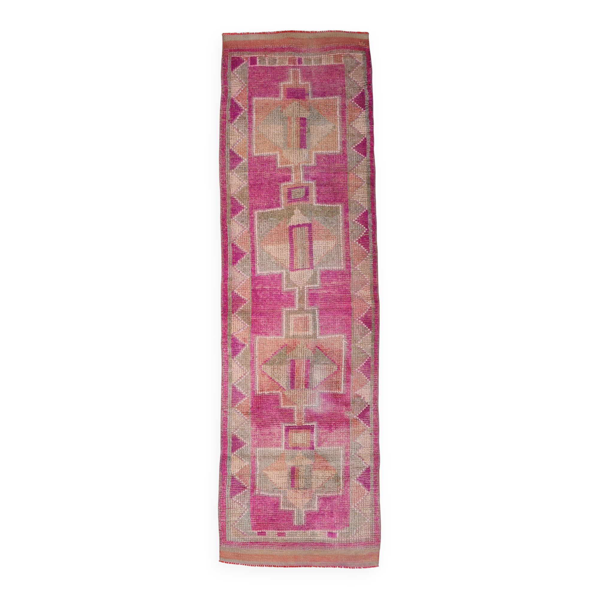 3x10 Persian Pink & Beige Oriental Vintage Runner Rug, 87x302Cm