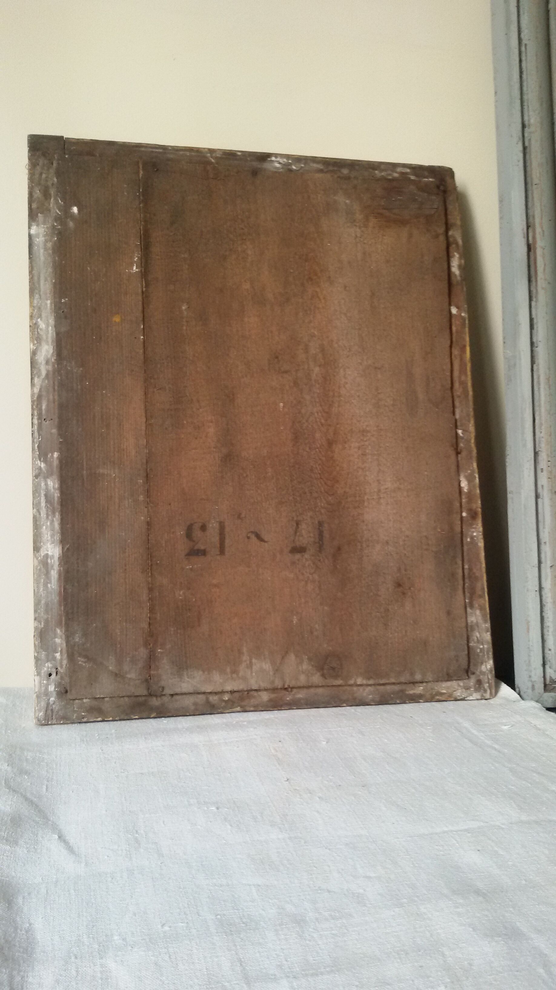 Beaded eighteenth weathered wooden mirror