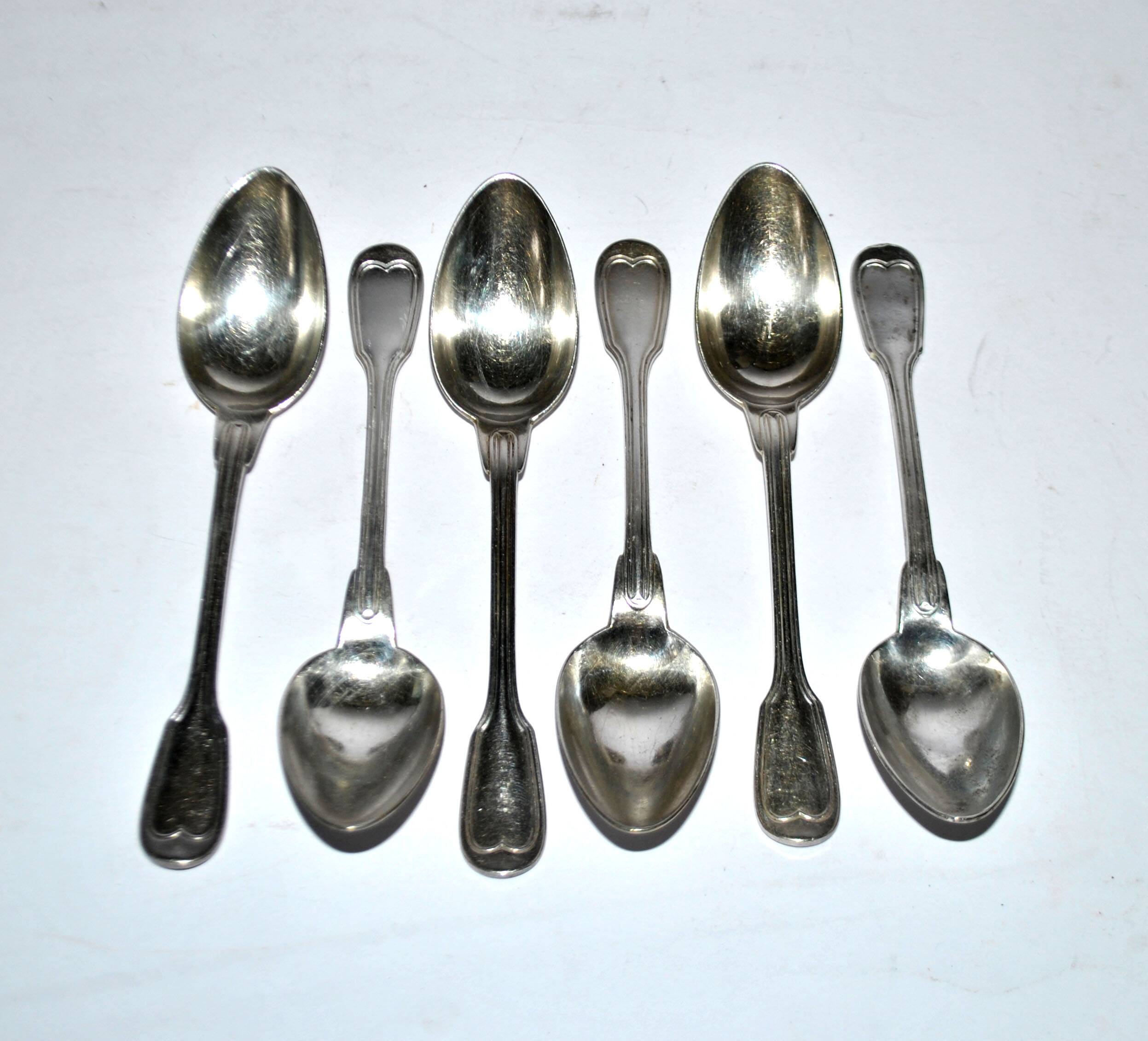 Set of 6 CHRISTOFLE Chinon coffee spoons, 14cm filet model