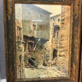 Watercolor by Emile Gudin (1874-1957), rue de Riez, southern town