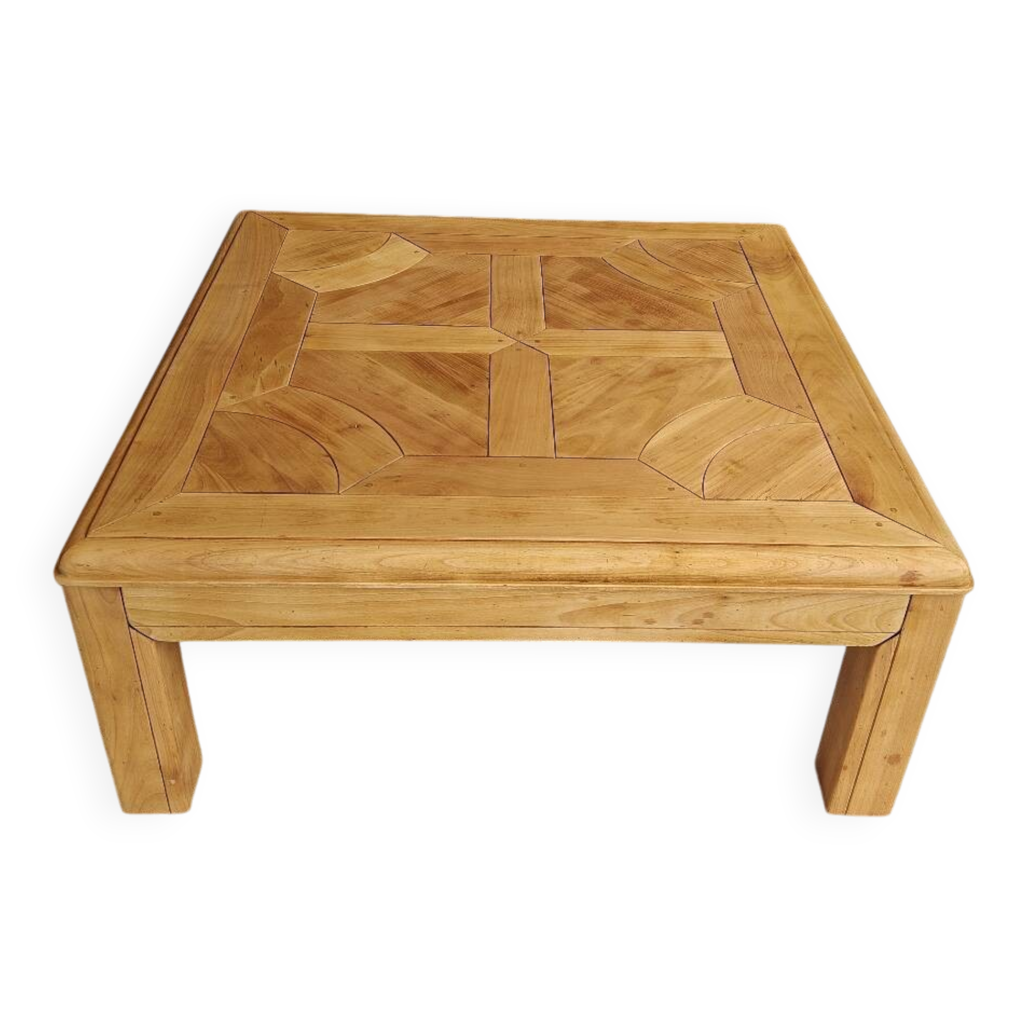 Square coffee table with a drawer in cherry wood.