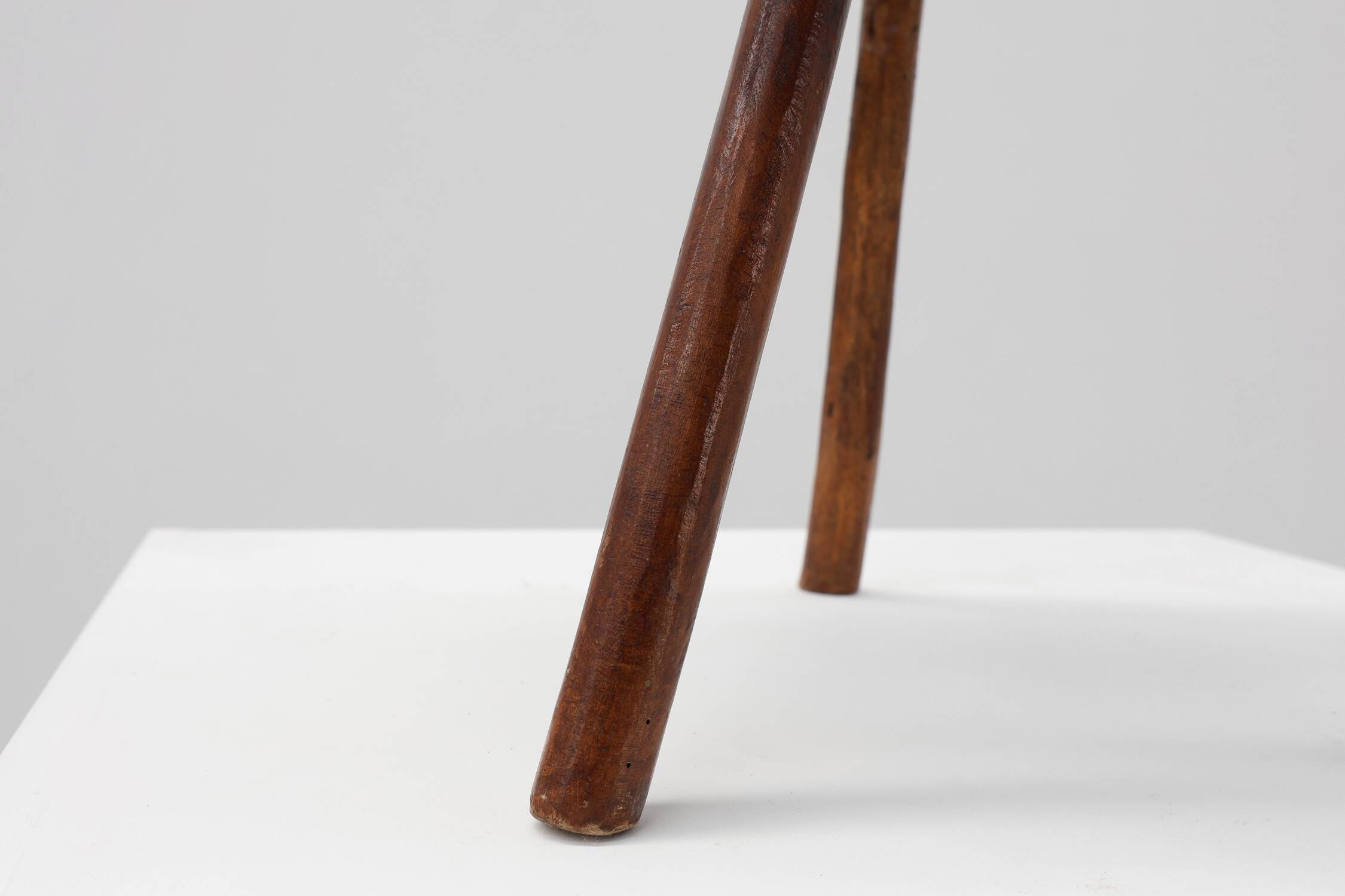 Rustic French wooden stool in wabi sabi style, ca. 1850