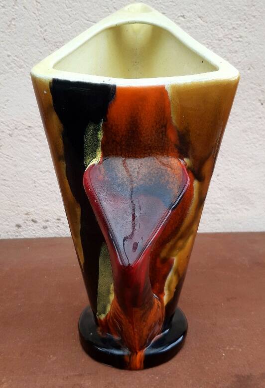 Cubist pitcher vase, Limoges enamels, 1950s