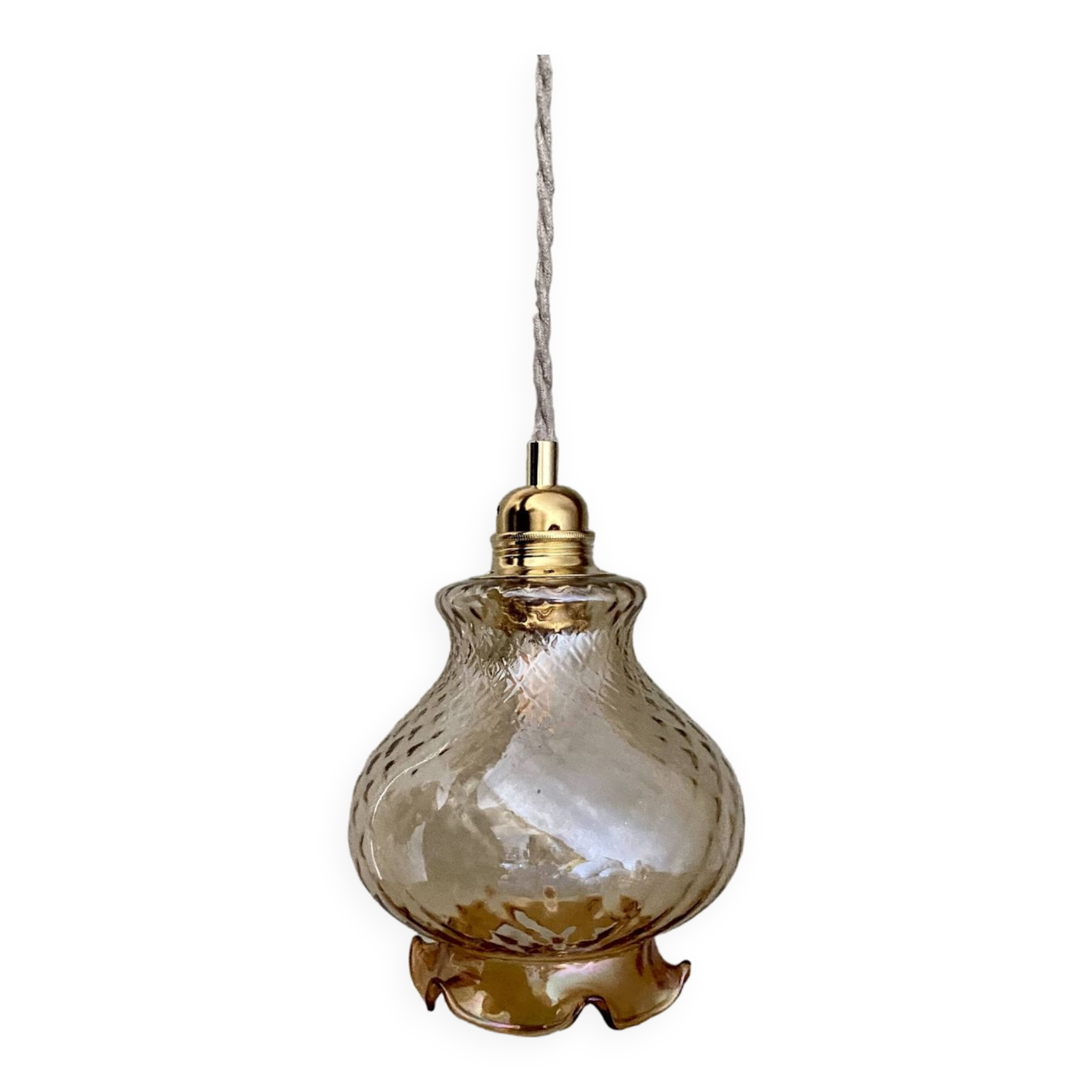 Vintage globe pendant light in amber glass