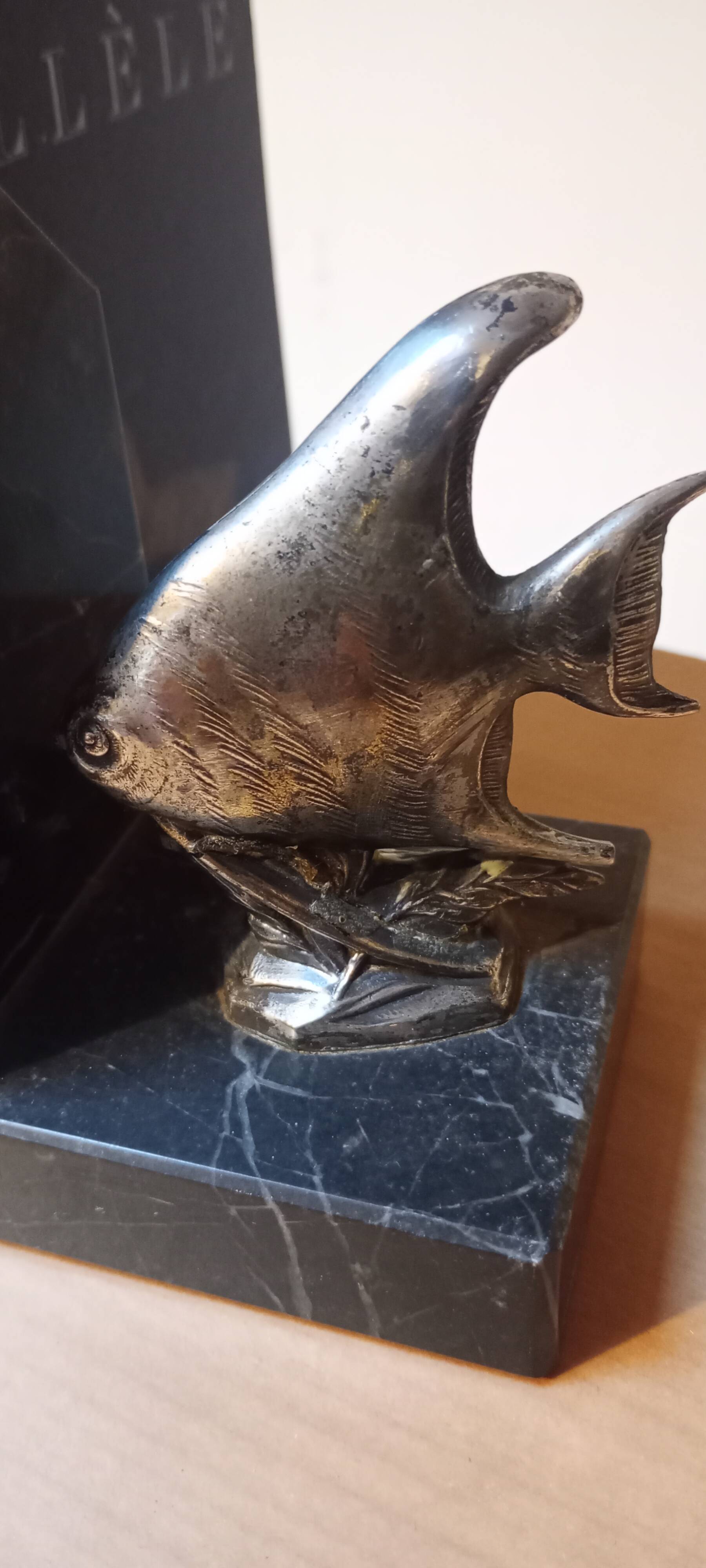 Fish bookends in spelter and marble