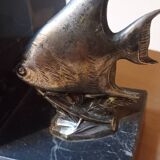 Fish bookends in spelter and marble
