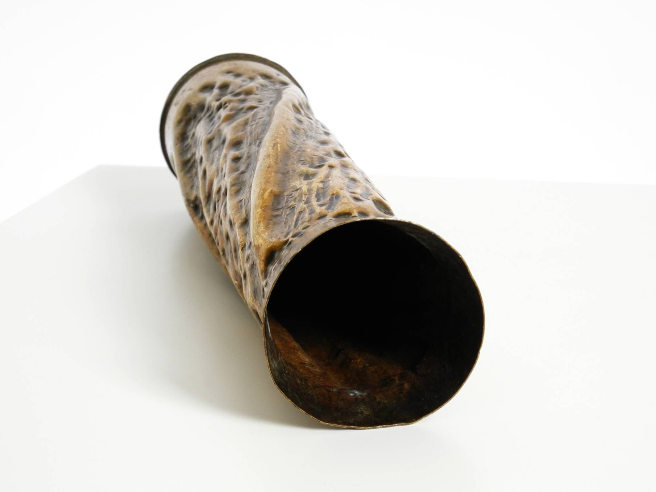 Unique large brass vase in a Brutalist design, handcrafted in December 1975
