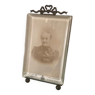 Ancien porte photo laiton verre vintage