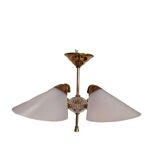 Lustre vintage 4 branches avec abats jour plexiglass ondulés