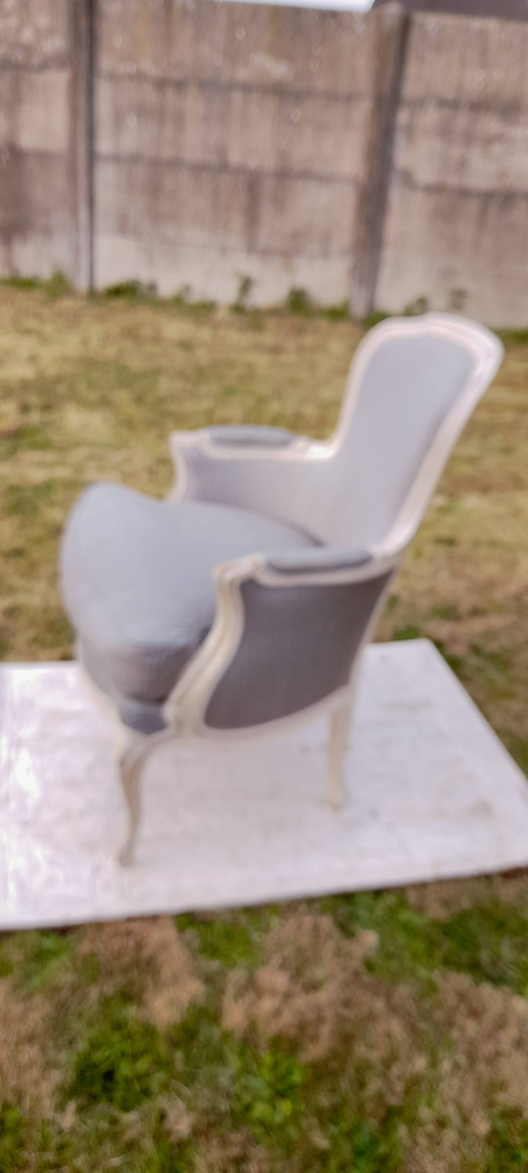 Bergère armchair with blue striped seat and back