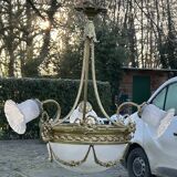 Superbe lustre Bronze Art Déco mélange de style, vers 1930/50, 3 branches 4