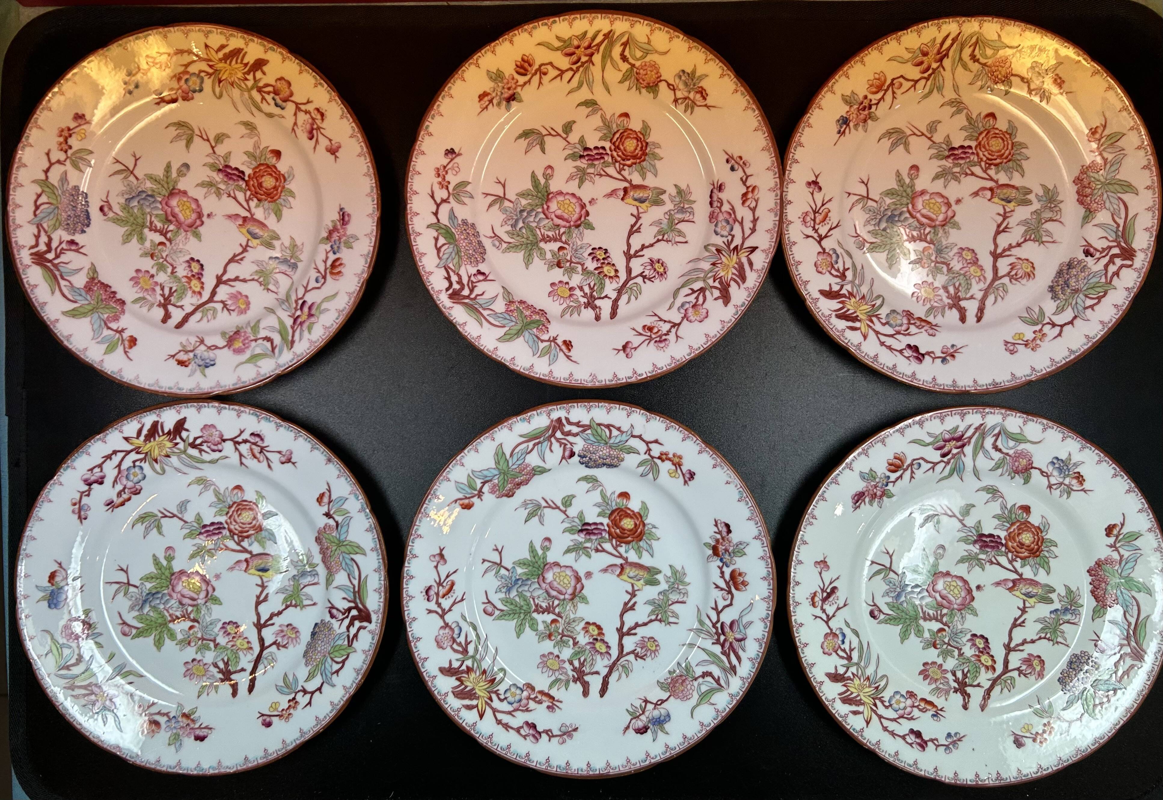 Sarreguemines Minton 252 set of 6 plates + 1 gift, 21 cm diameter