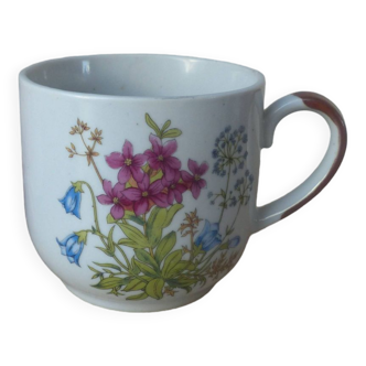 Old ceramic flower cup, vintage bohemian field flowers
