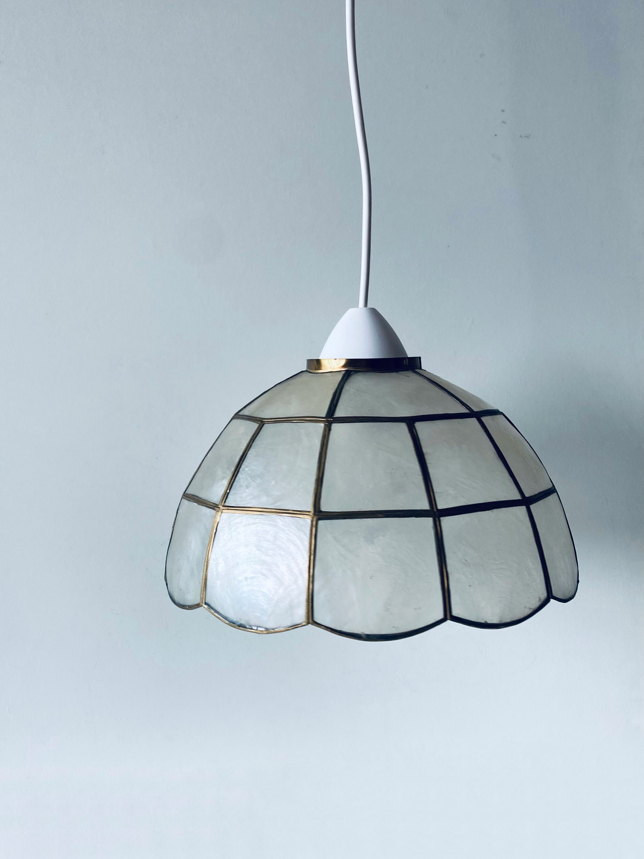 Vintage mother-of-pearl and brass pendant lamp