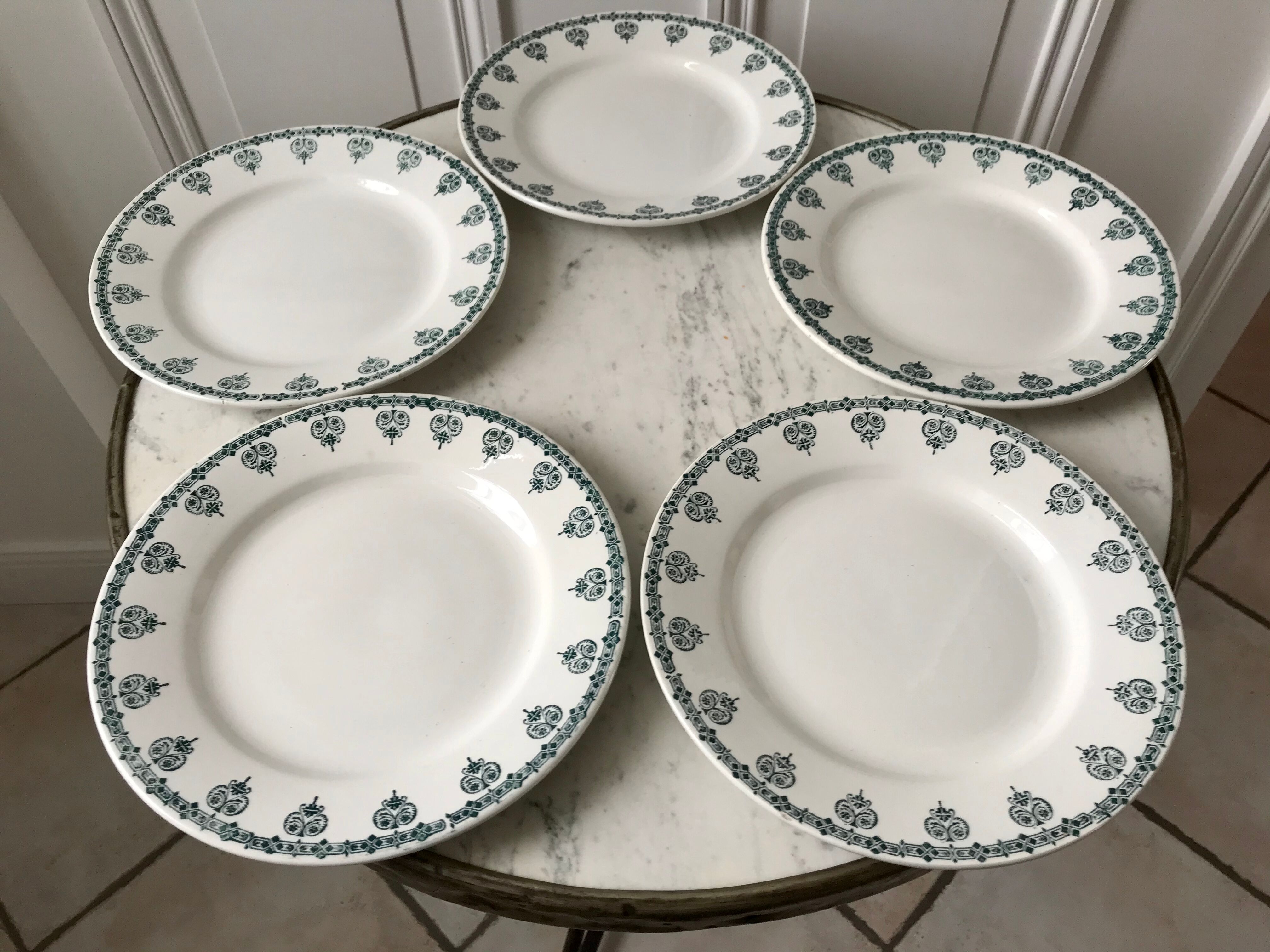 Set of 5 flat plates Terre de Fer Saint-Amand late nineteenth