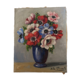 Oil on canvas bouquet of anemones by Henriette de Elmonty