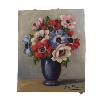 Huile Sur Toile bouquet d’anémones par Henriette de Elmonty