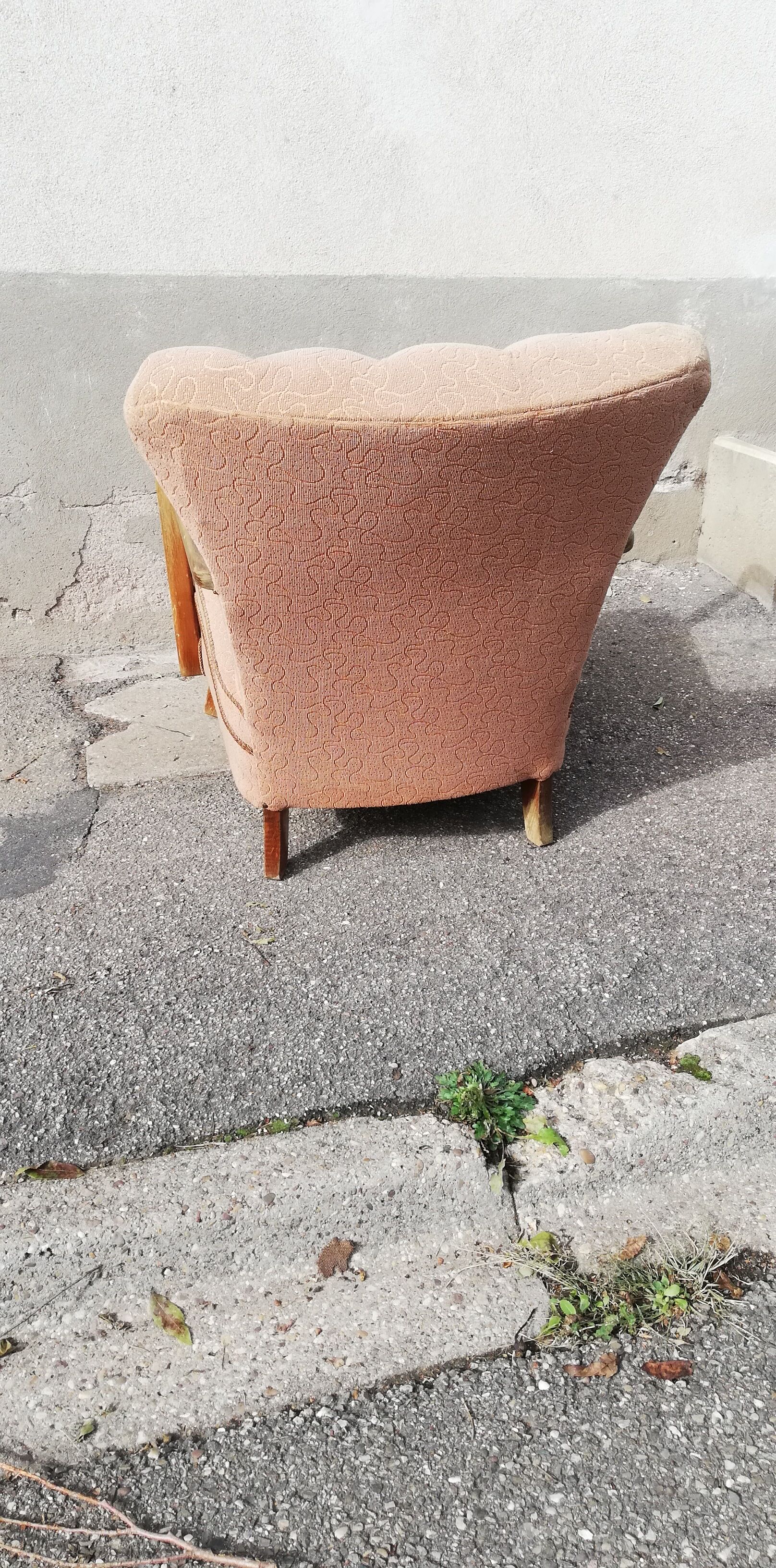 Fauteuil vintage tissu beige