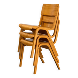 Vintage Stackable School Chairs made of wood and plywood, UK, 1970s