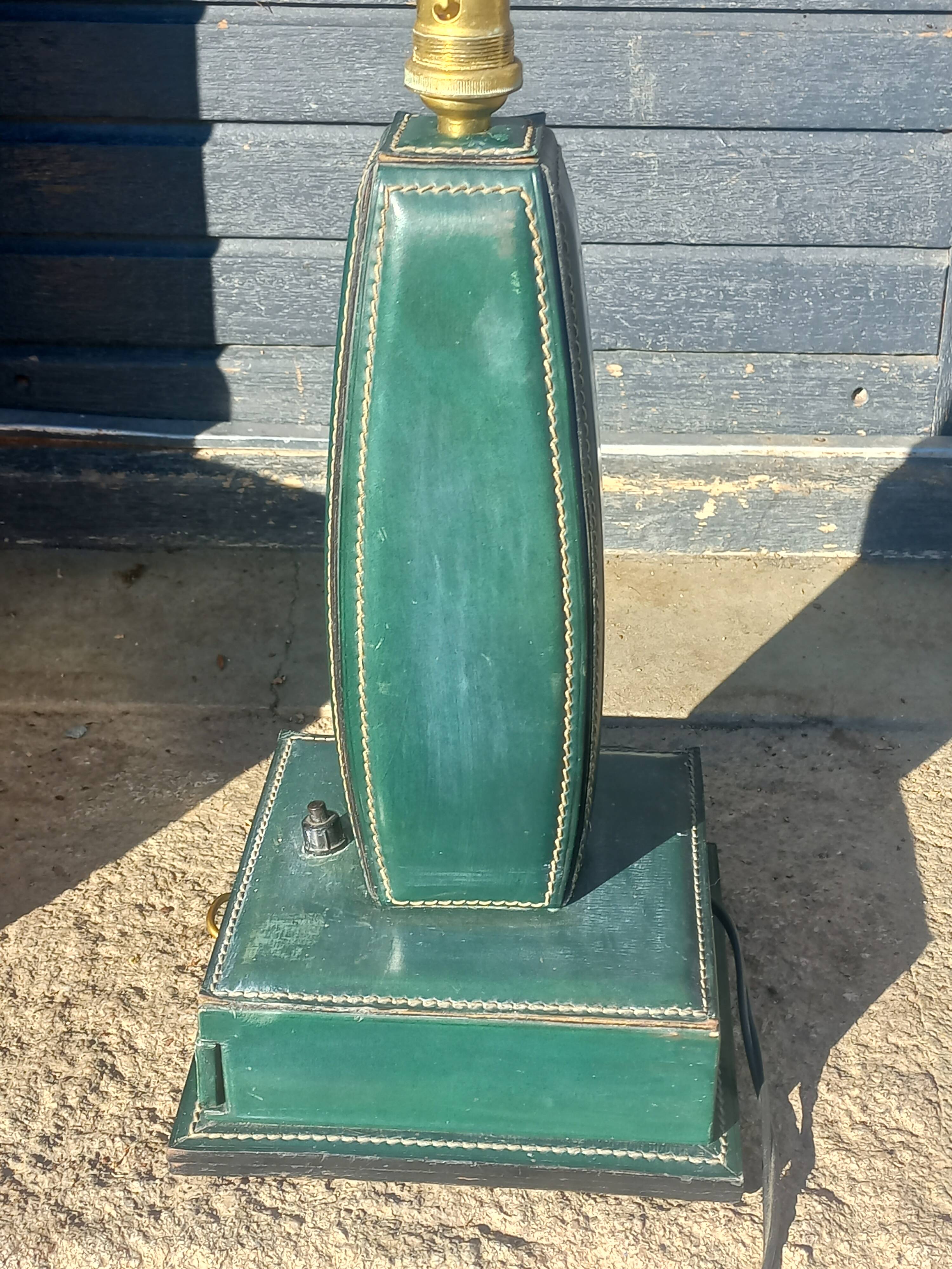 Vintage leather desk lamp with saddle stitching from the 1960s.