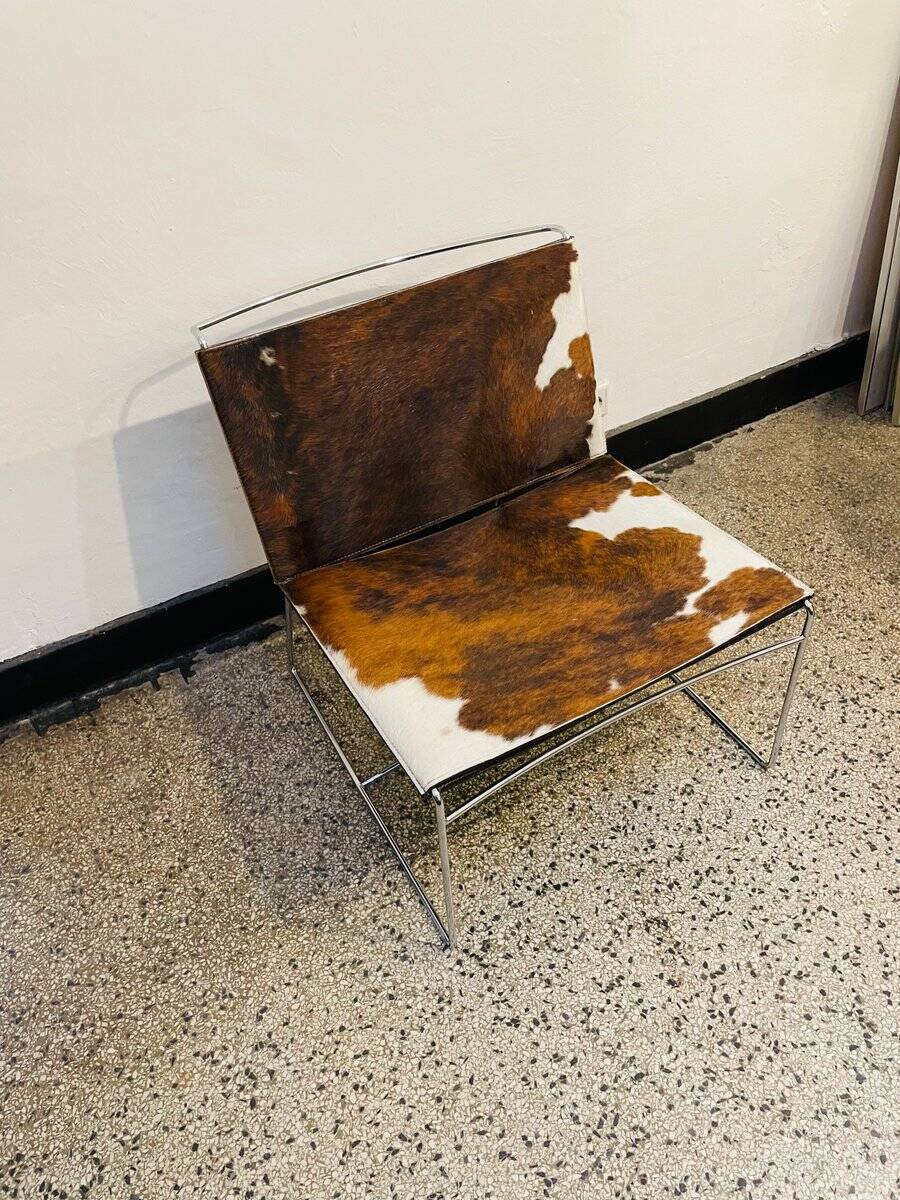 Chromed Fil armchair with fur seat by Pascal Mourgue for Ligne Roset, 1990s