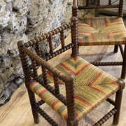 Pair of corner armchairs paillés in turned wood antique multicolored seat
