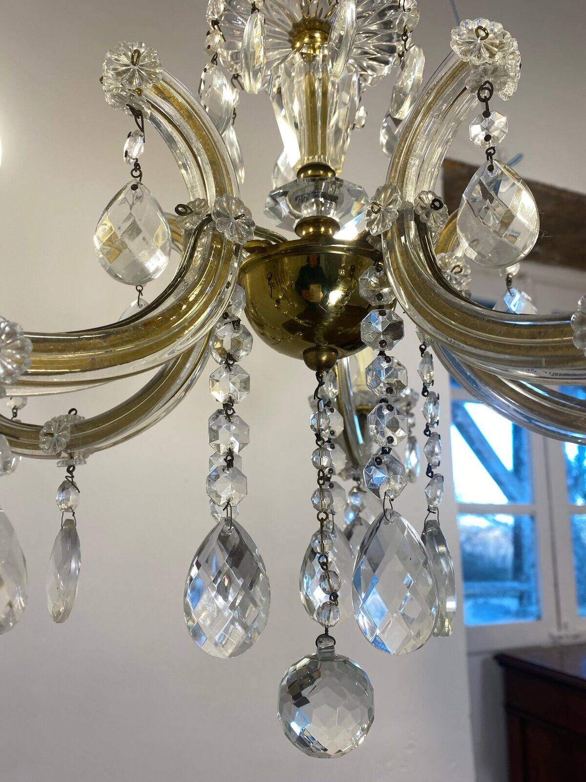 Louis XV style chandelier, glass pendants, 6 lights