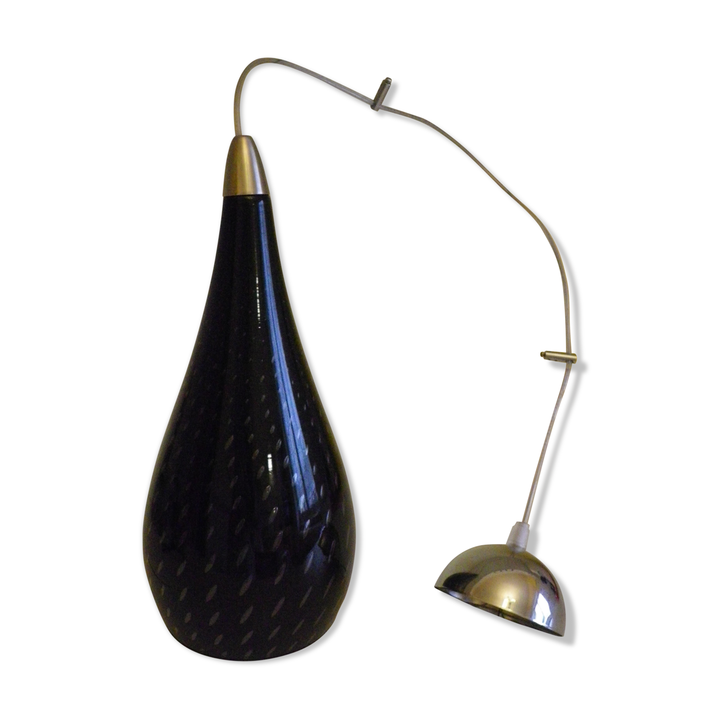 Suspension signed Vianne, inverted drop in glass lined black nuanced and purple interior