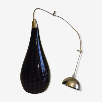 Suspension signed Vianne, inverted drop in glass lined black nuanced and purple interior