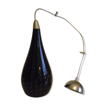 Suspension signed Vianne, inverted drop in glass lined black nuanced and purple interior