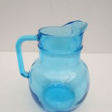 pichet à orangeade en verre bleu turquoise