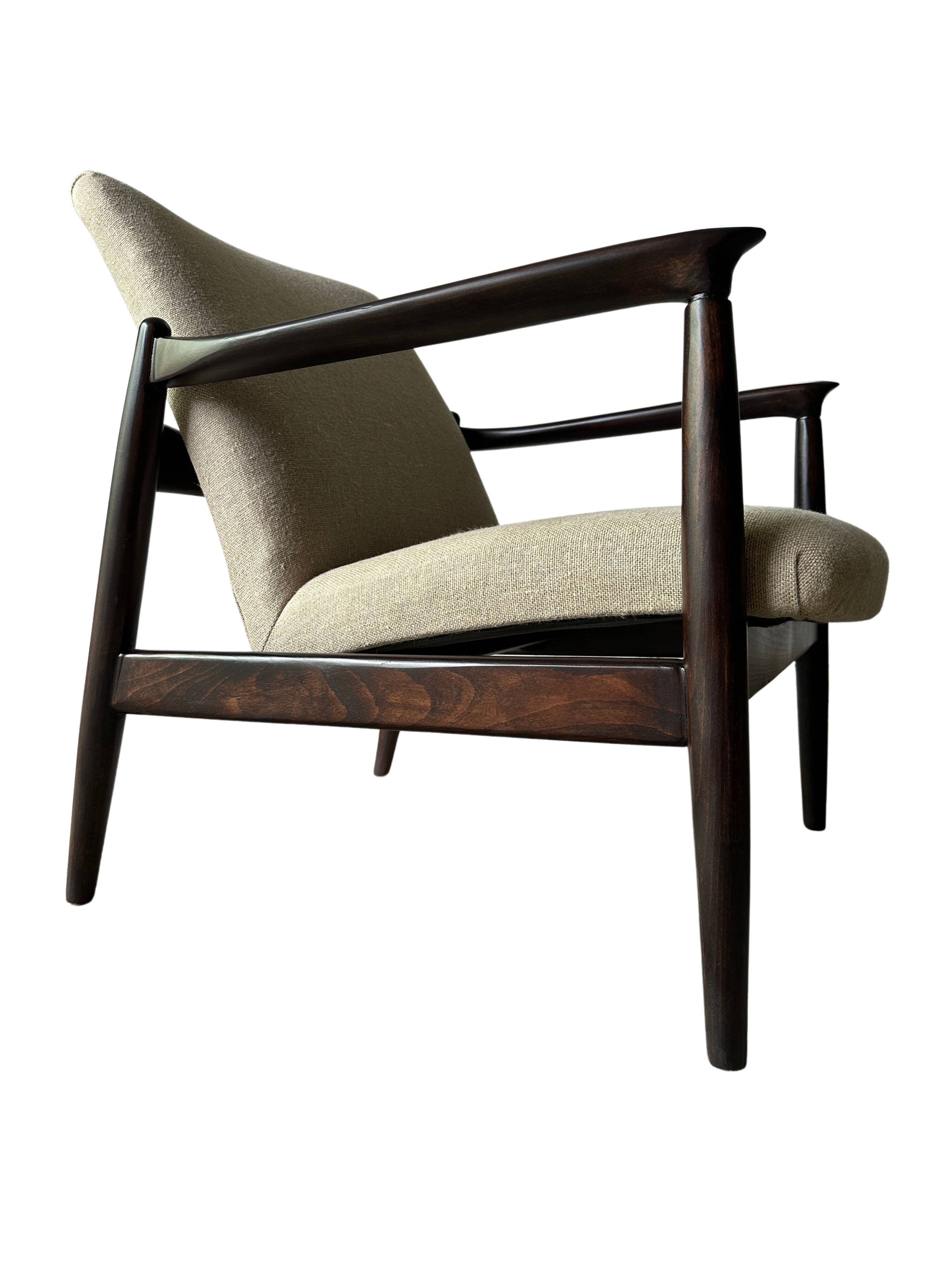 Pair of vintage GFM-64 pure linen armchairs by Edmund Homa, 1960s