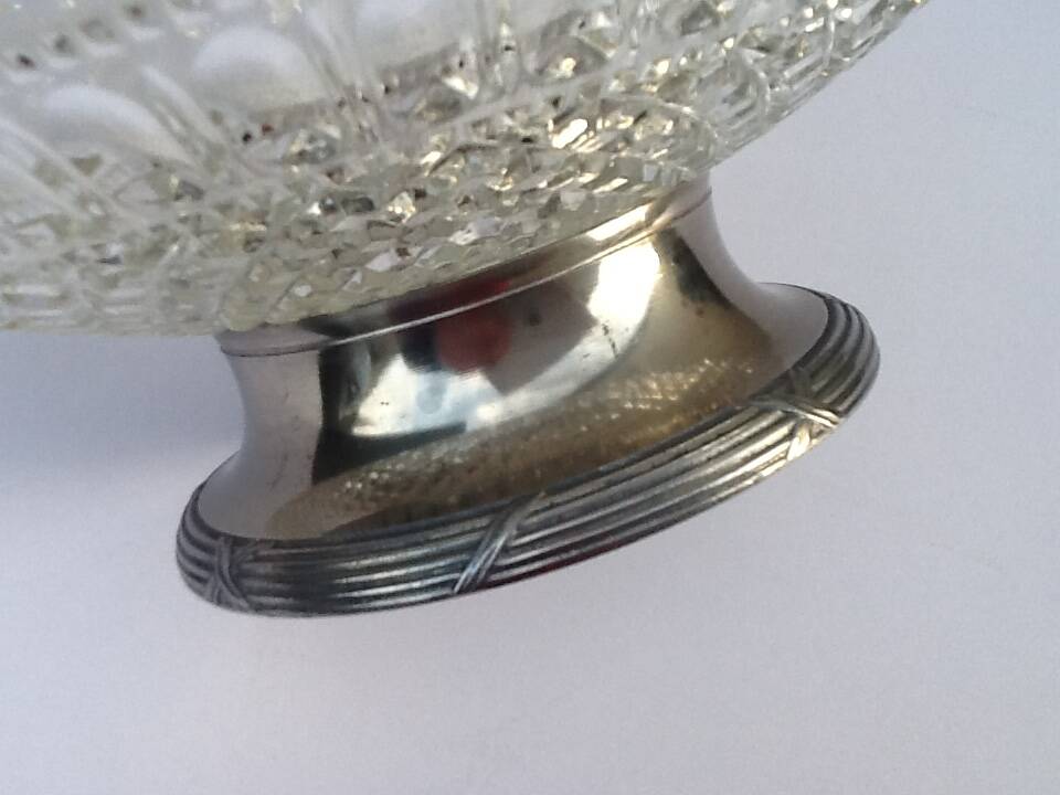 Glass and metal fruit bowl on pedestal, 1930s