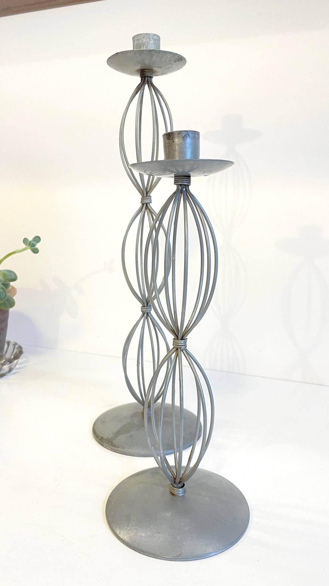 Geometric METAL CANDLE HOLDERS Patinated Gray