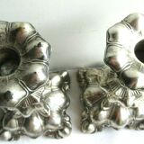 2 silver metal candlesticks, Louis XV style, 1900 era