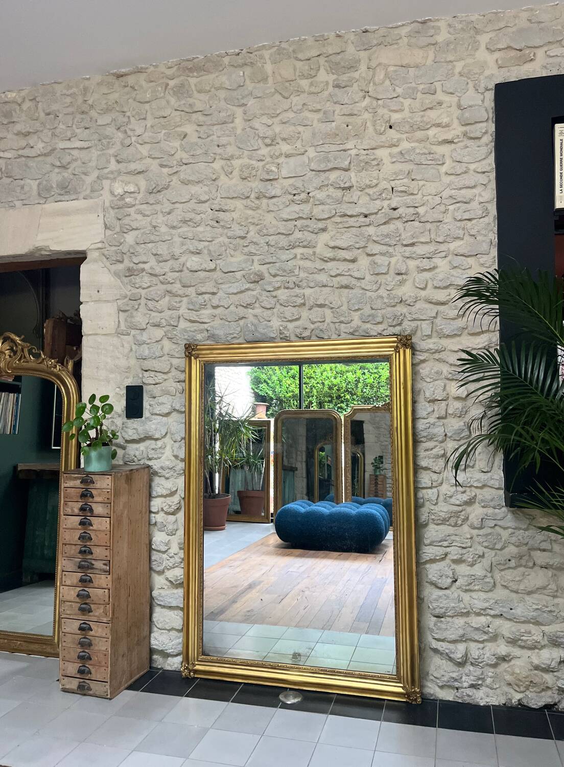 Antique mirror gilded with gold leaf 149cm mercury glass