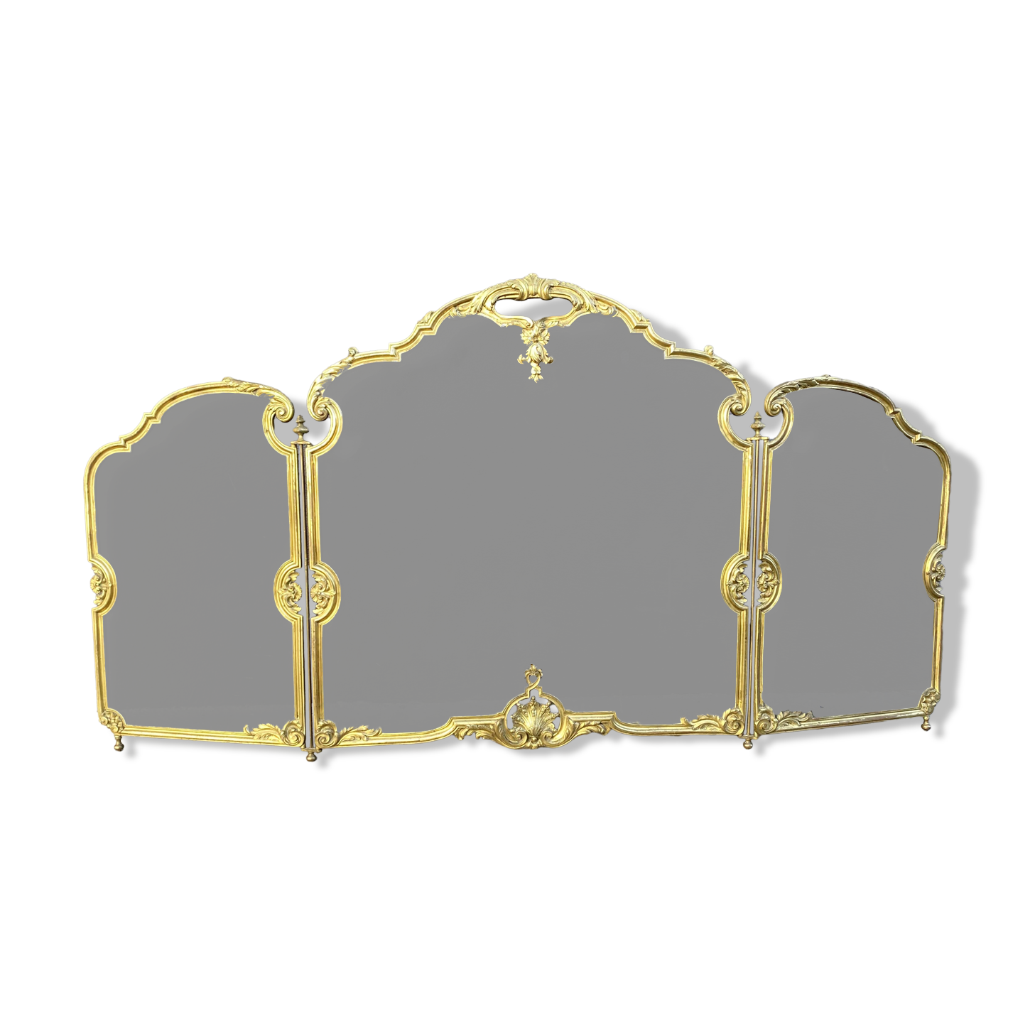 19th century fireplace fire guard by Bouhon Frères in bronze, French spark guard 1880