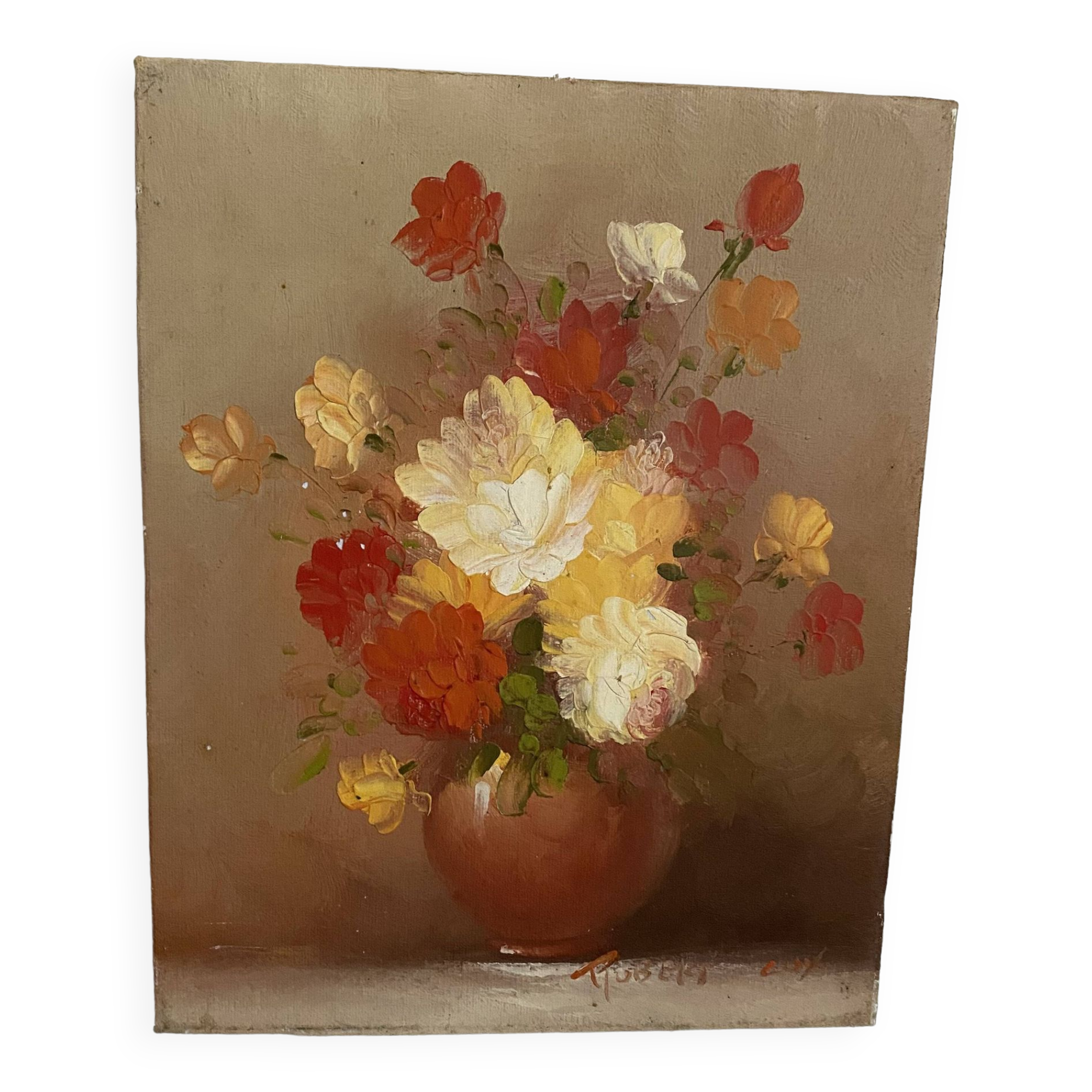 Bouquet painting signed Robert Cox 20X25 cm