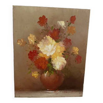 Bouquet painting signed Robert Cox 20X25 cm