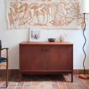 Small Ulferts teak sideboard from the 1960s with integrated handles.