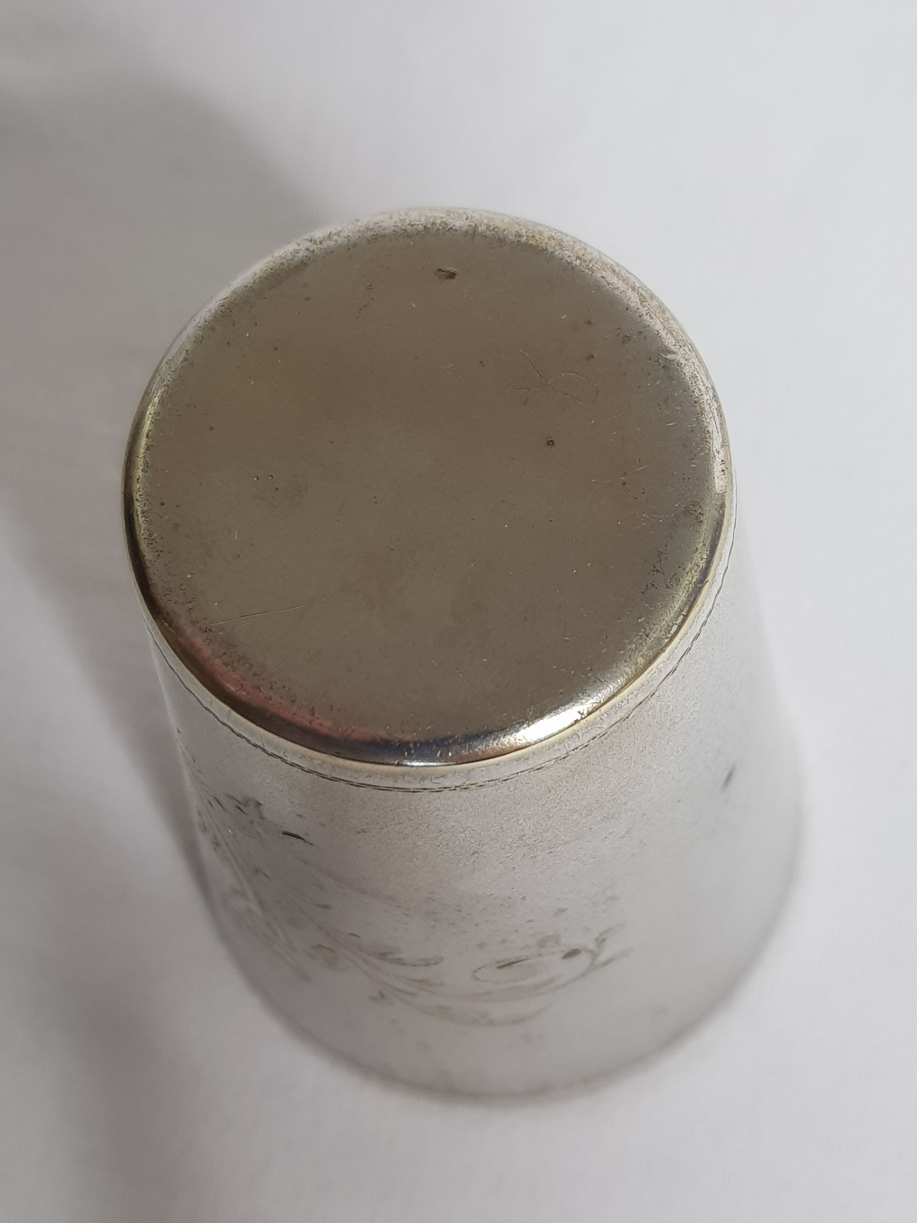 Louis XV-style old silver metal timbale, monogrammed "OA"