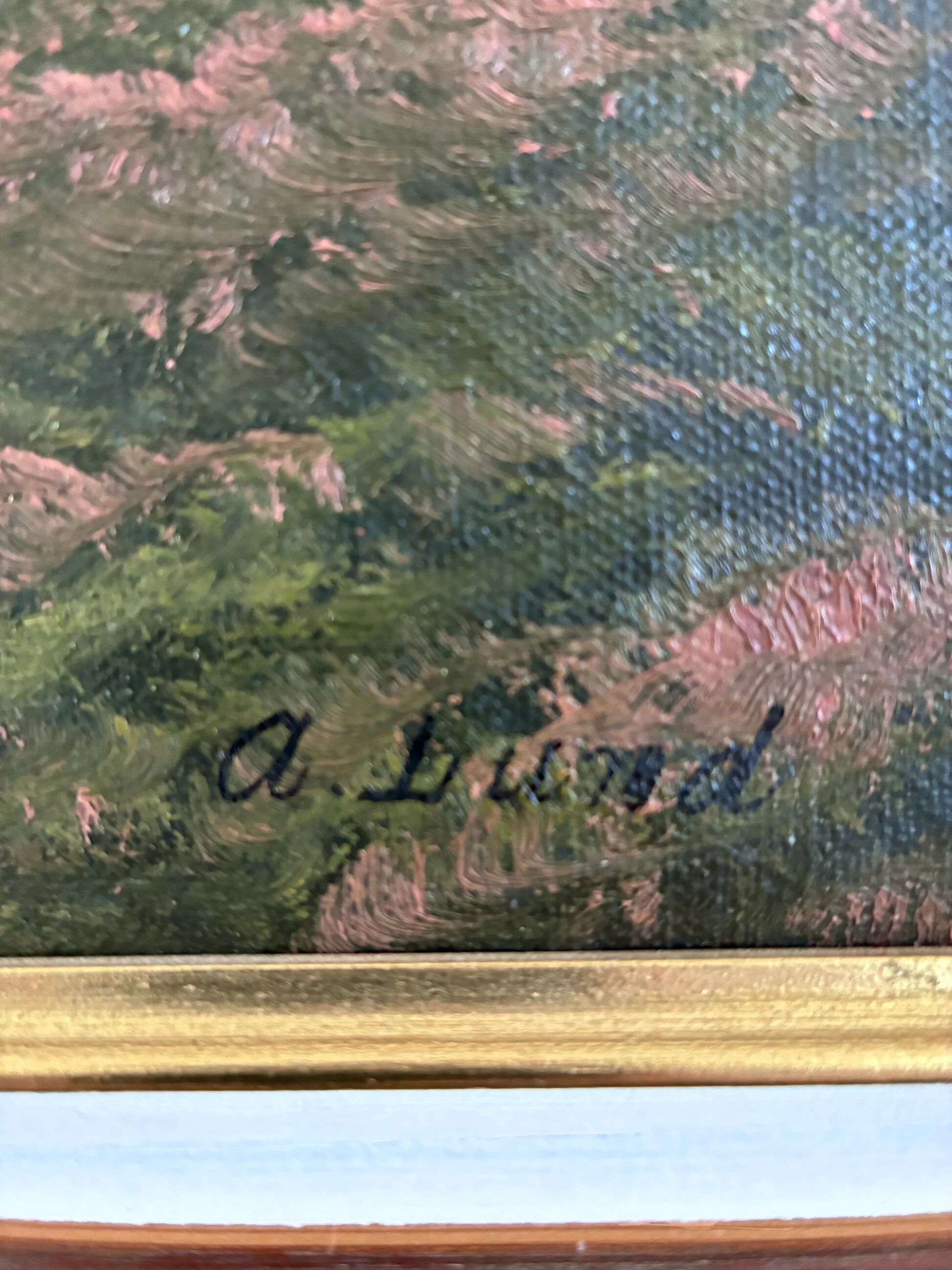 Antique original landscape oil painting, signed countryside art