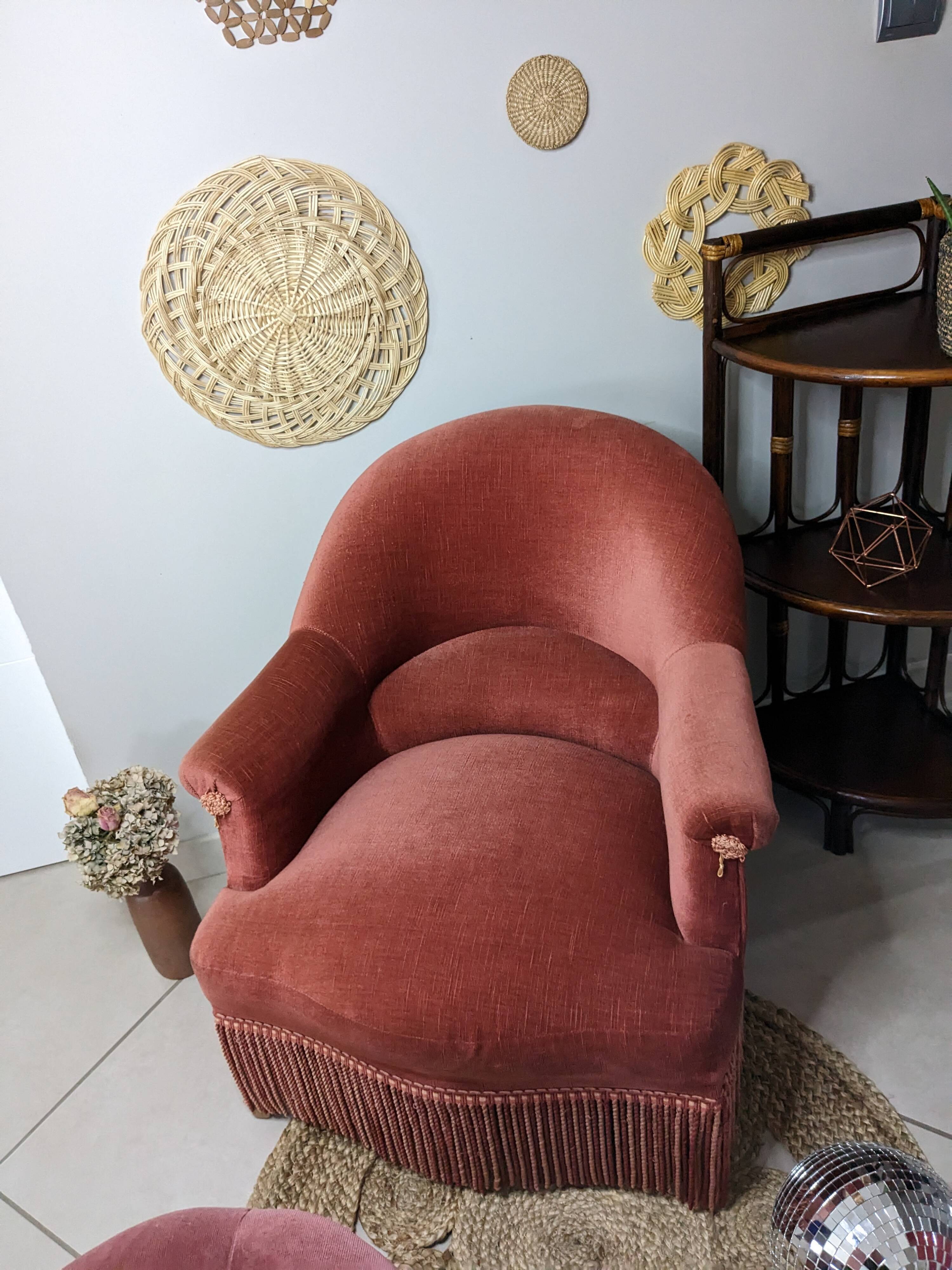 Fauteuil crapaud velours rose