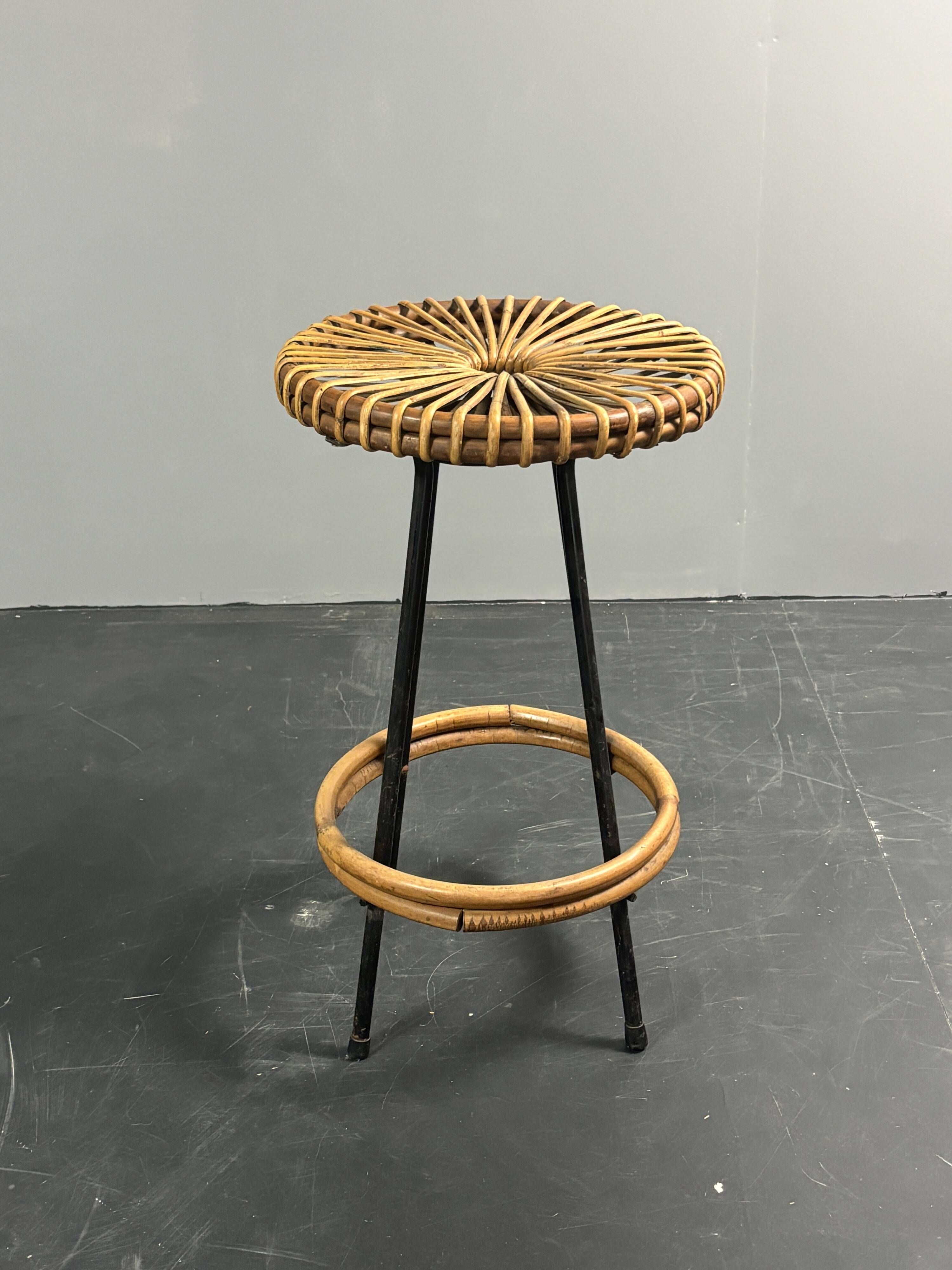 Midcentury Dutch rattan bamboo bar stools by Rohe Noordwolde, 1950s