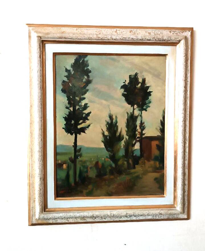 Landscape painting oil on panel Tuscan school 1930s signed