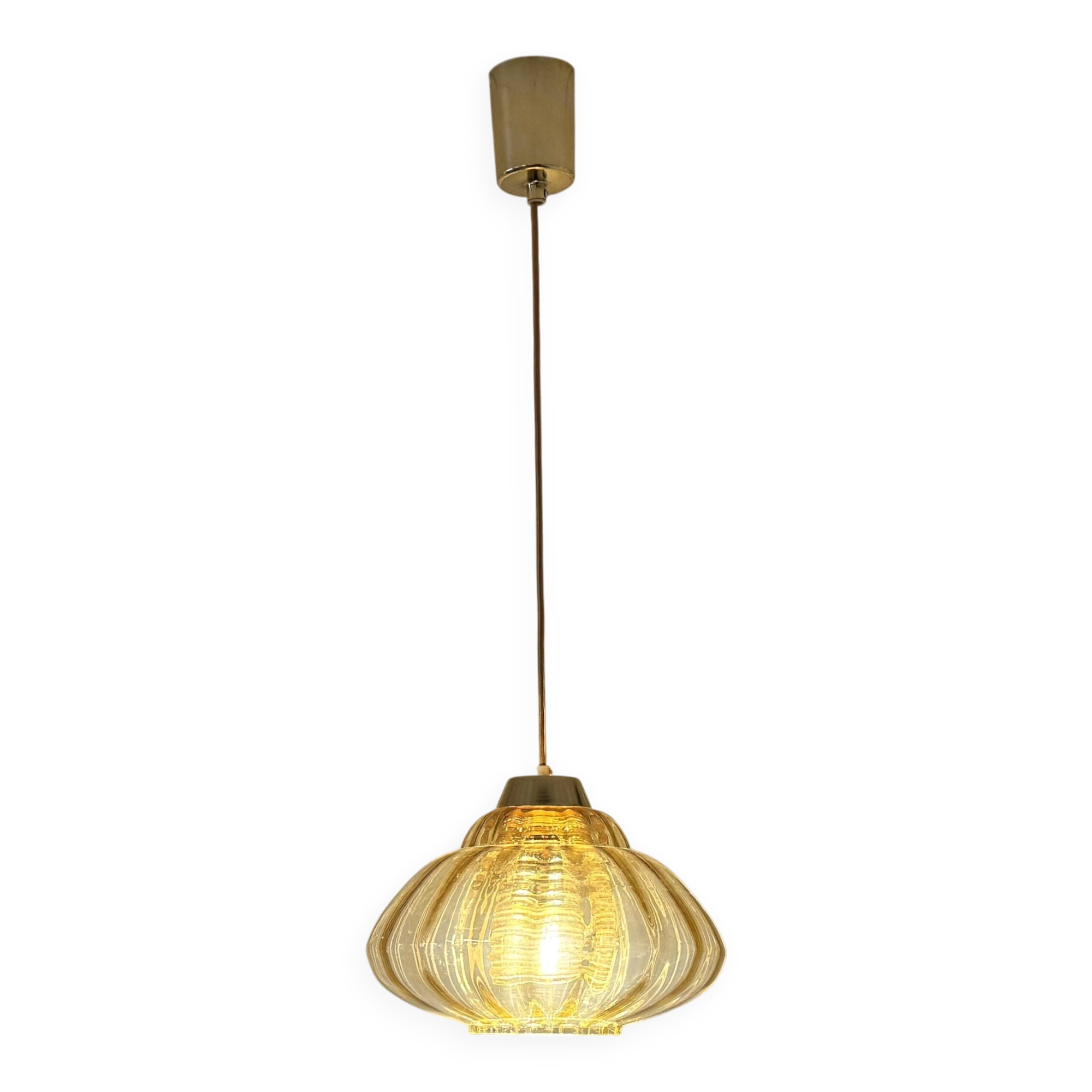 Vintage pendant lamp with amber glass shade