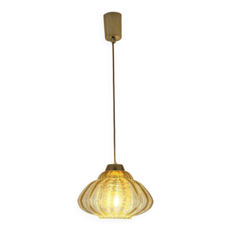 Vintage pendant lamp with amber glass shade