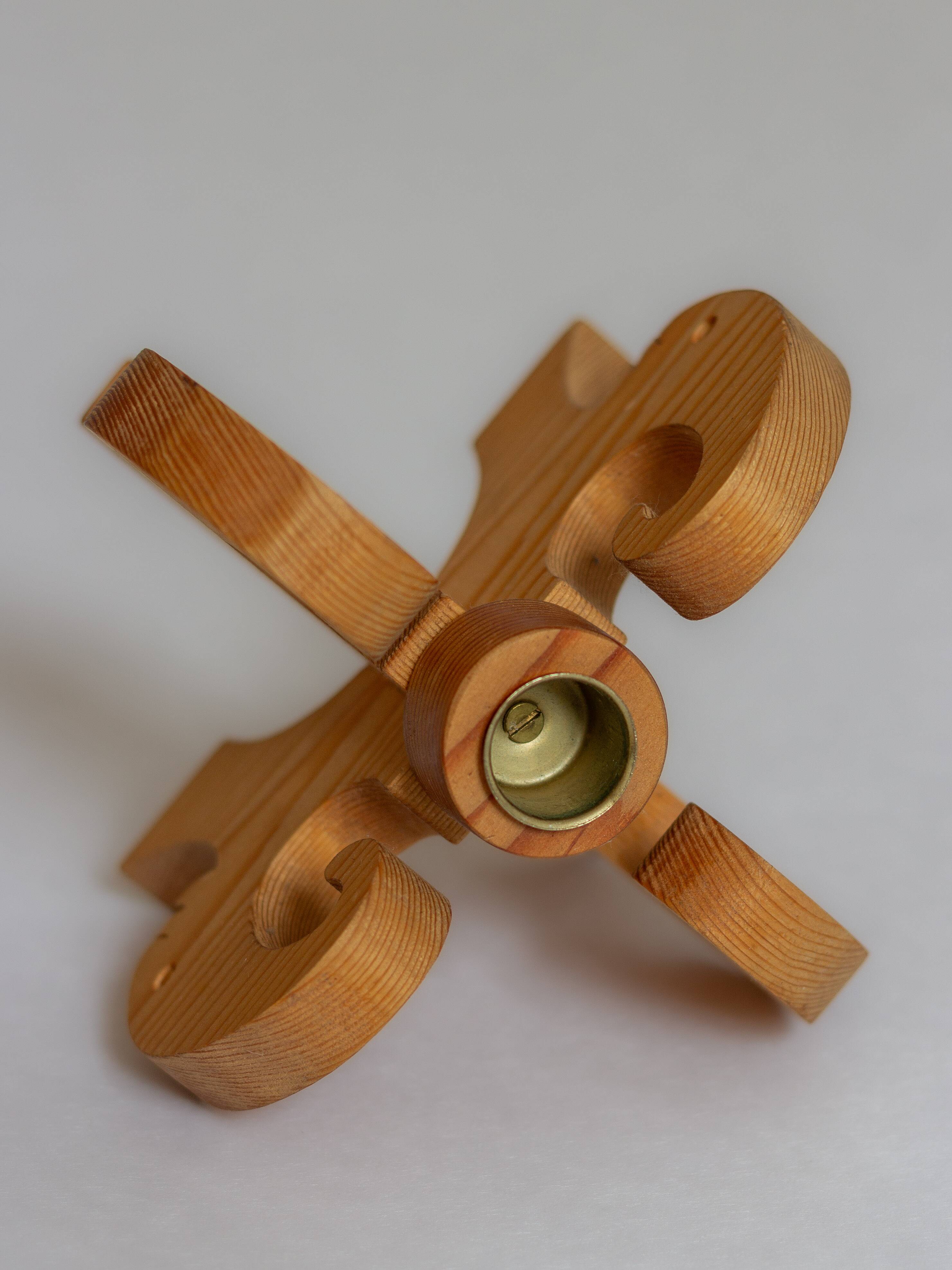 Wooden Christmas candle holder with four goat heads, Sweden, 1970s